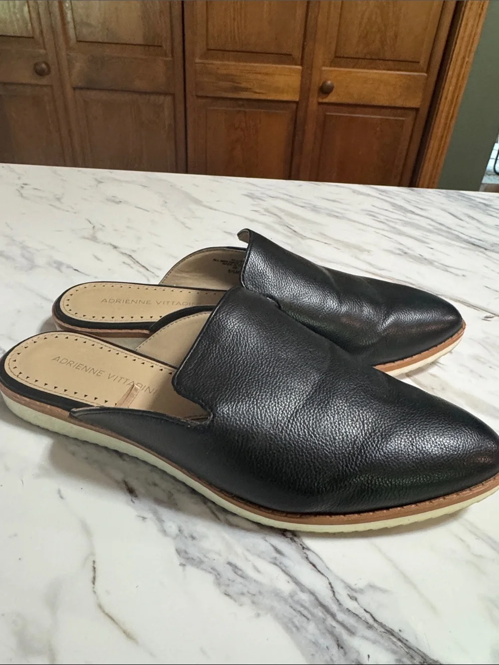 Adrienne Vittadini Black Pointed Leather Slip-On Mules